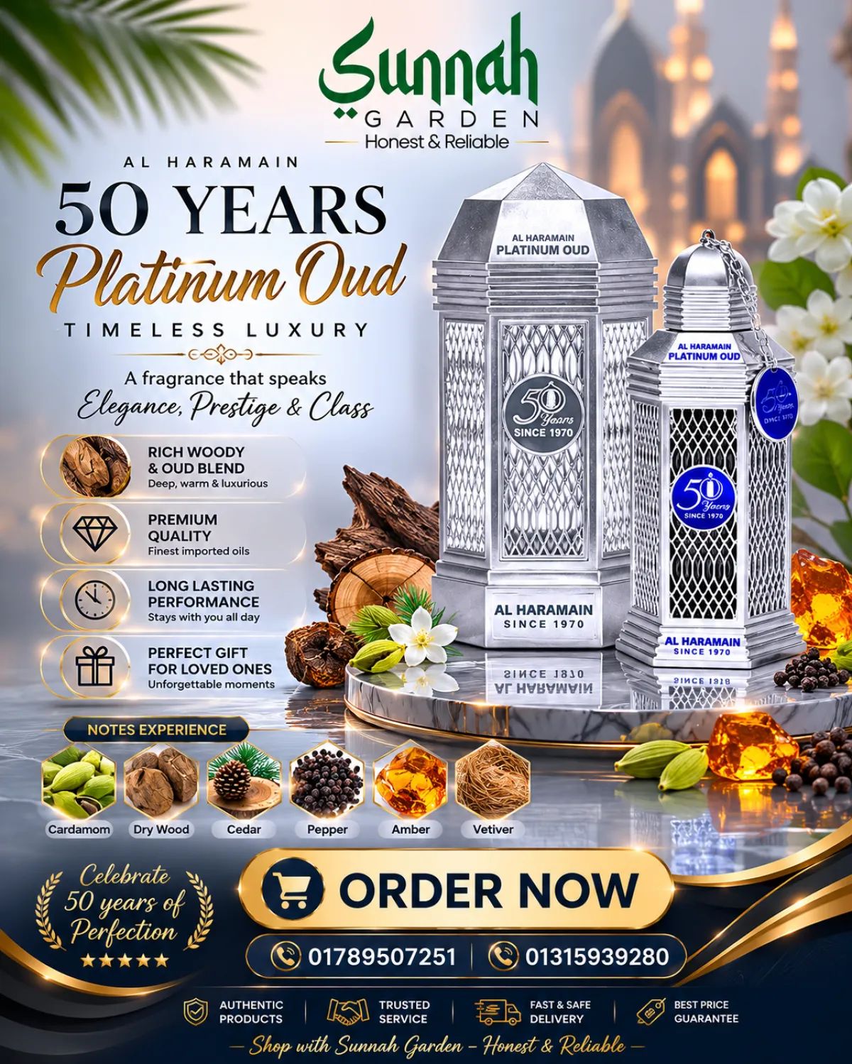 50 Years Platinum Oud Al Haramain Perfumes for women and men 100ml - Image 1
