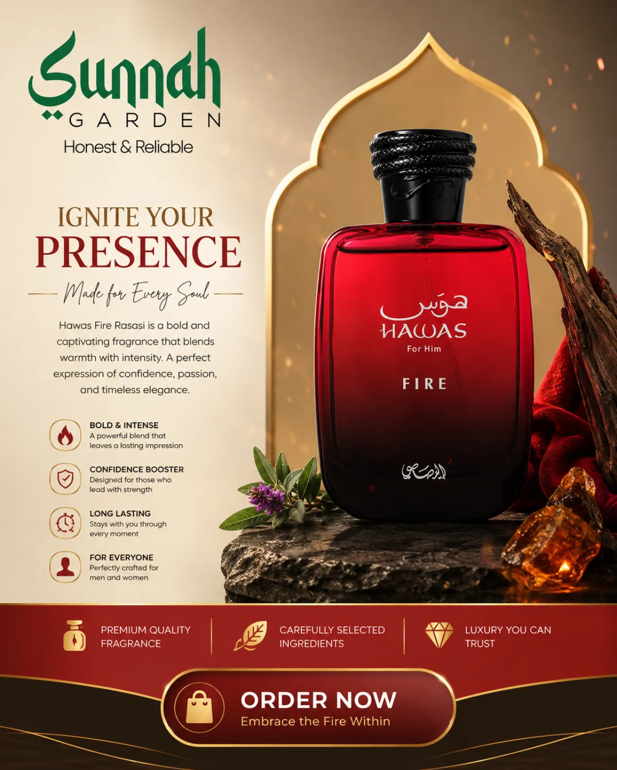 Hawas Fire Rasasi for women and men 100ml - Image 1