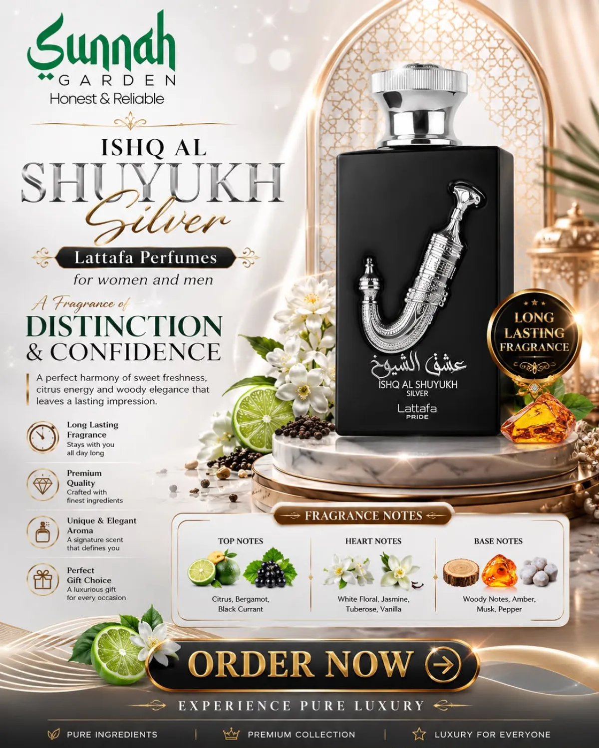 Ishq Al Shuyukh Silver Lattafa Perfumes for women and men - Image 1