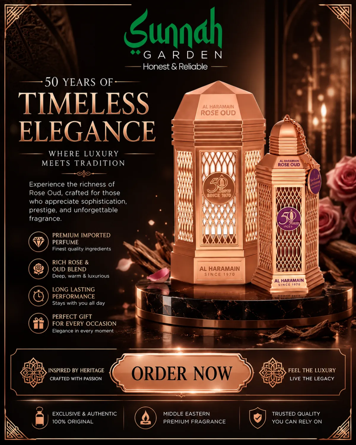 50 Years Rose Oud Al Haramain Perfumes for women and men 100ml - Image 1