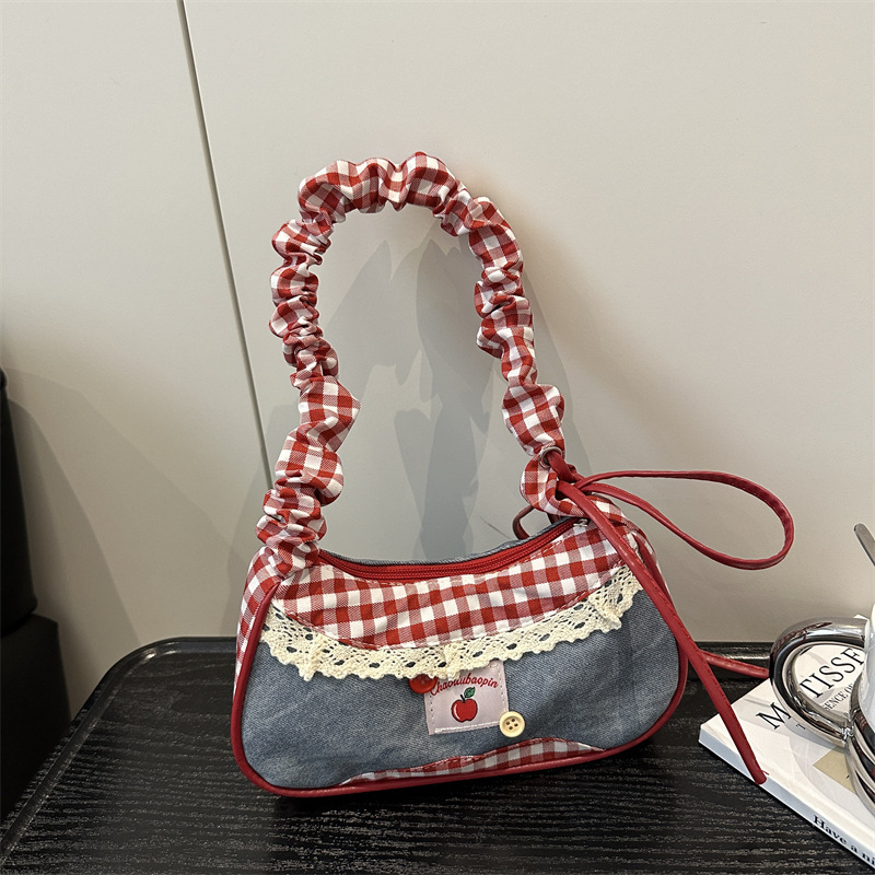 Denim red pookie bag