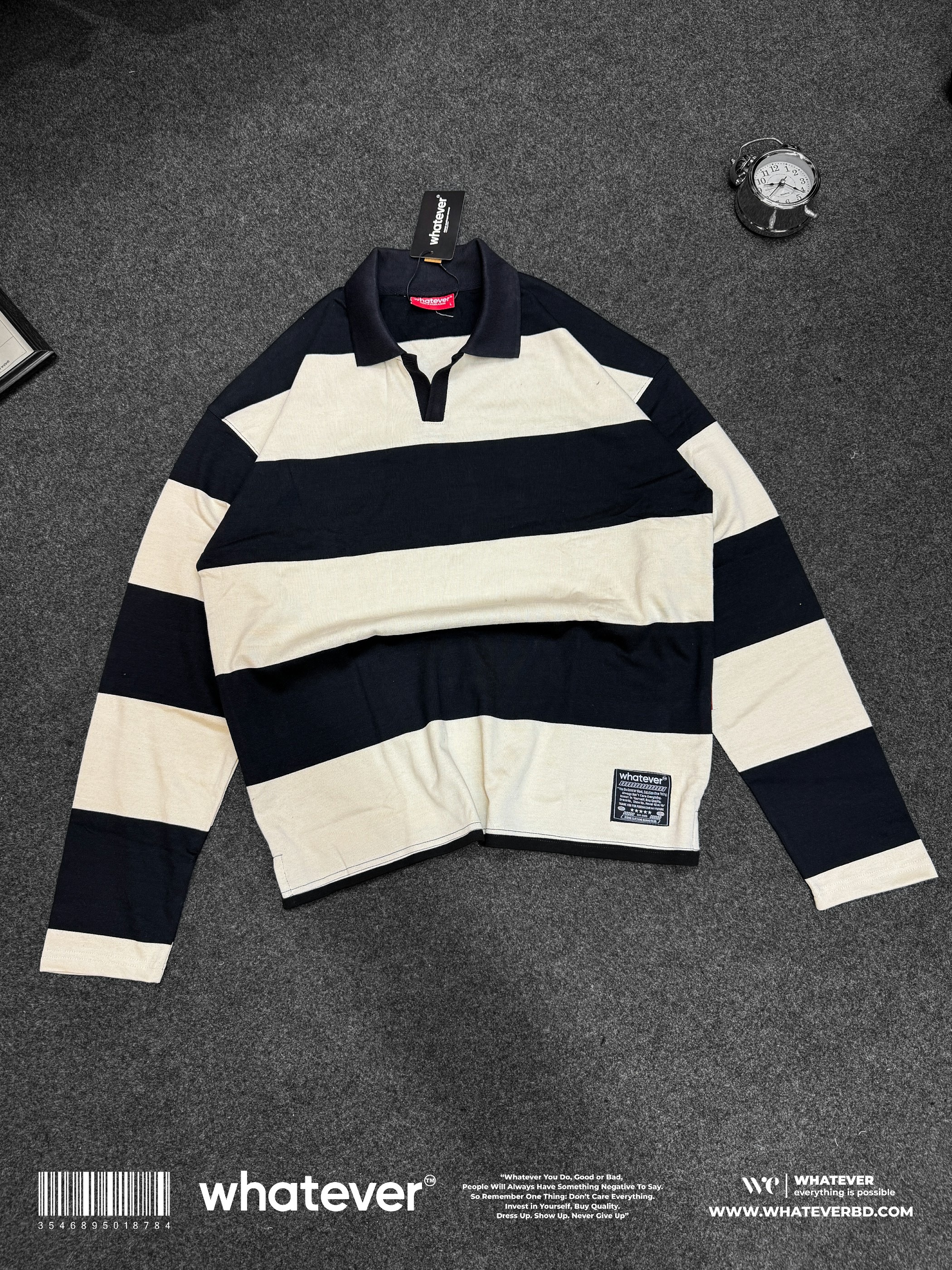 BOXYFIT OLD MONEY STRIPE POLO (Off-White Black)_img_0