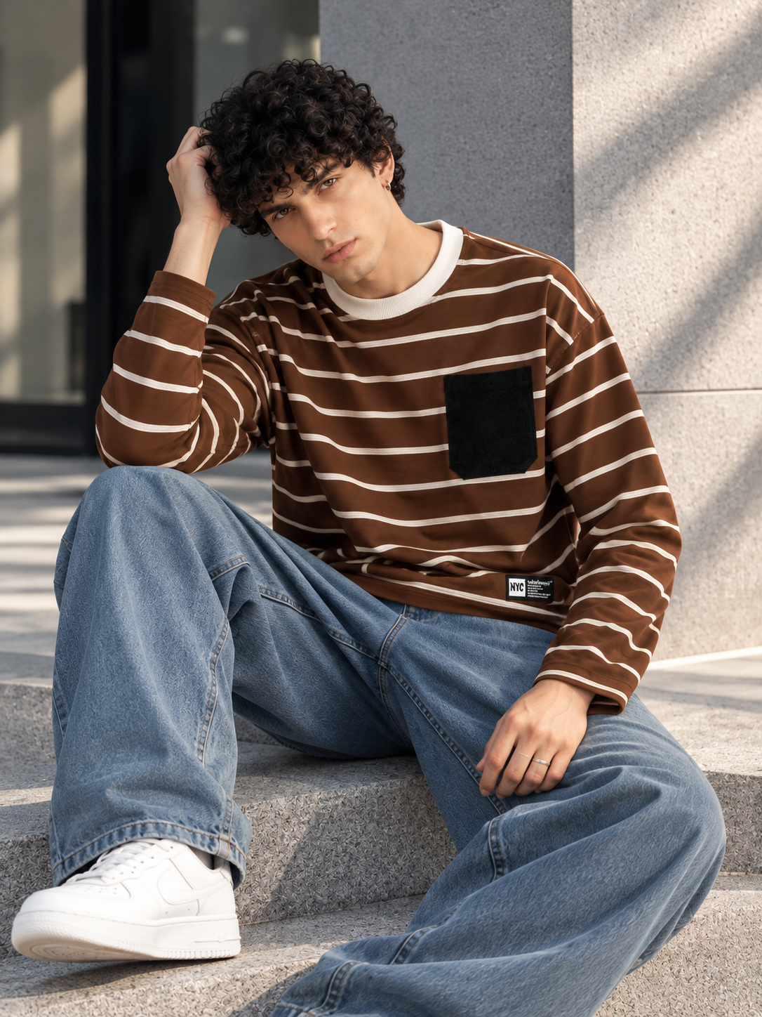 Stripe Full Sleeve T-Shirt (Coffee)_img_2