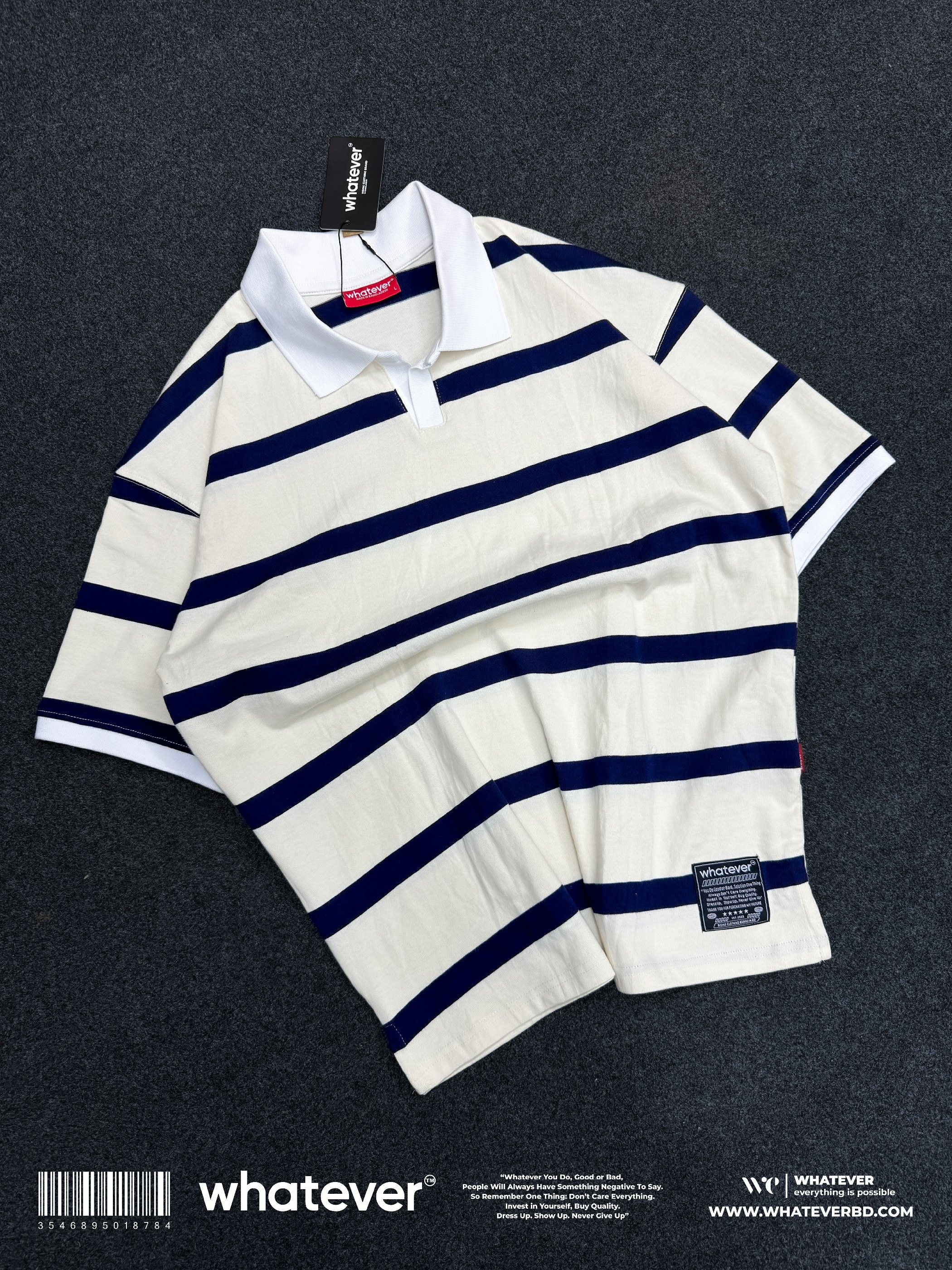 University Stripe Polo ( Off White Blue )
