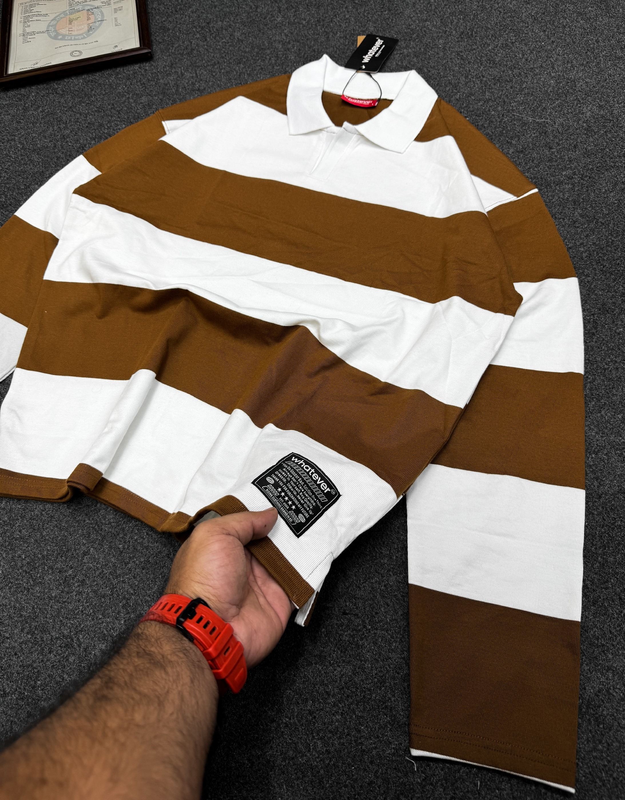BOXYFIT OLD MONEY STRIPE POLO (Coffee White)_img_3