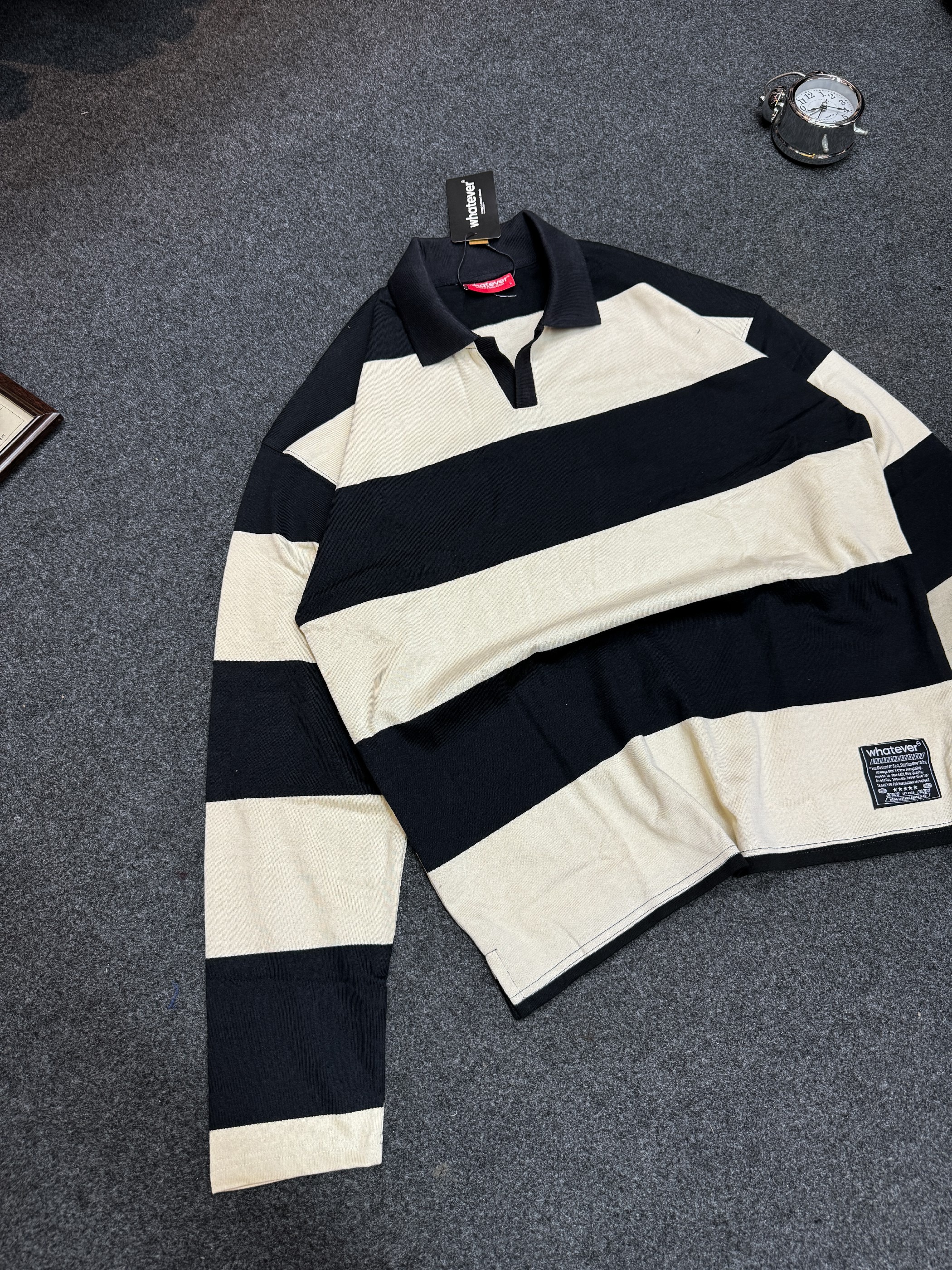 BOXYFIT OLD MONEY STRIPE POLO (Off-White Black)_img_1