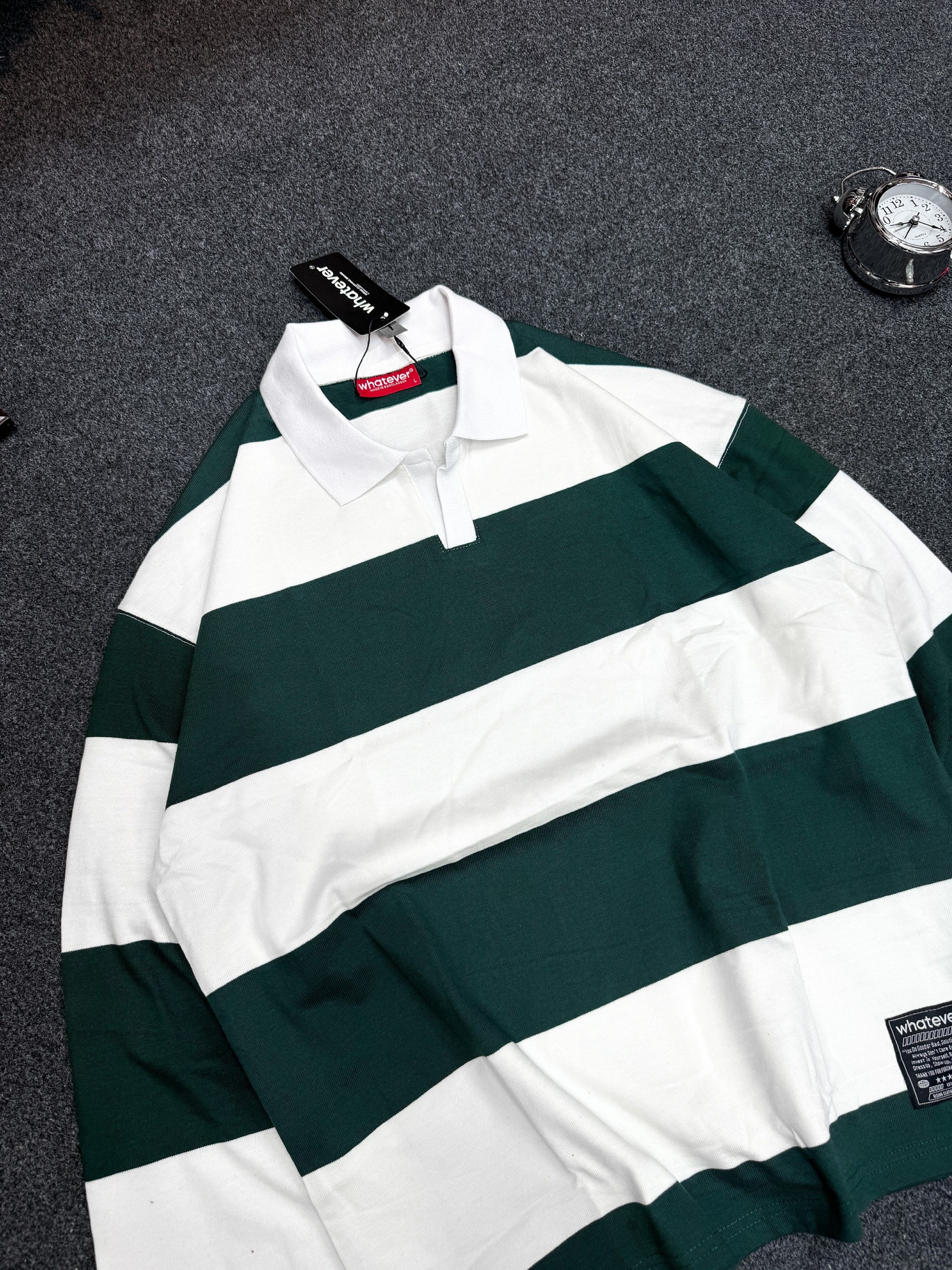 BOXYFIT OLD MONEY STRIPE POLO (Green White)_img_1