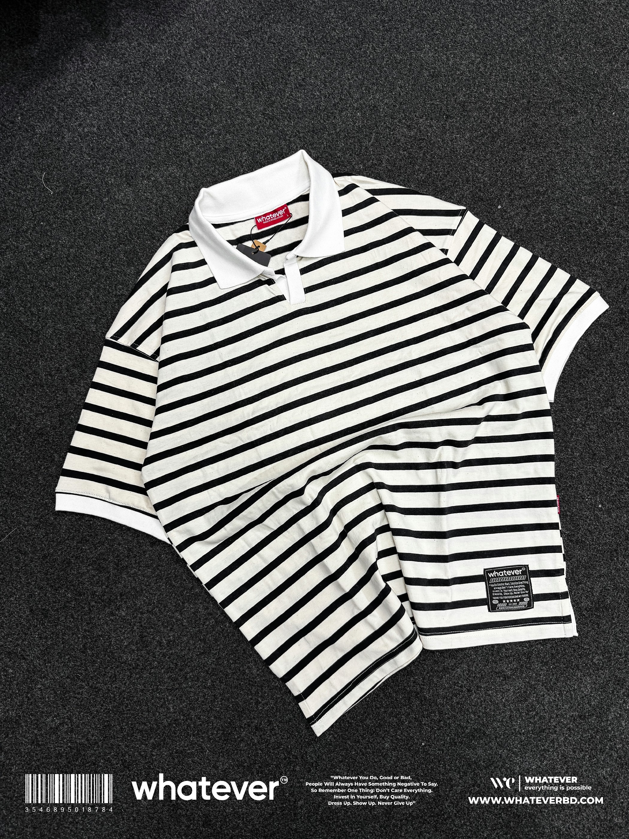 University Stripe Polo ( Off-White Black )