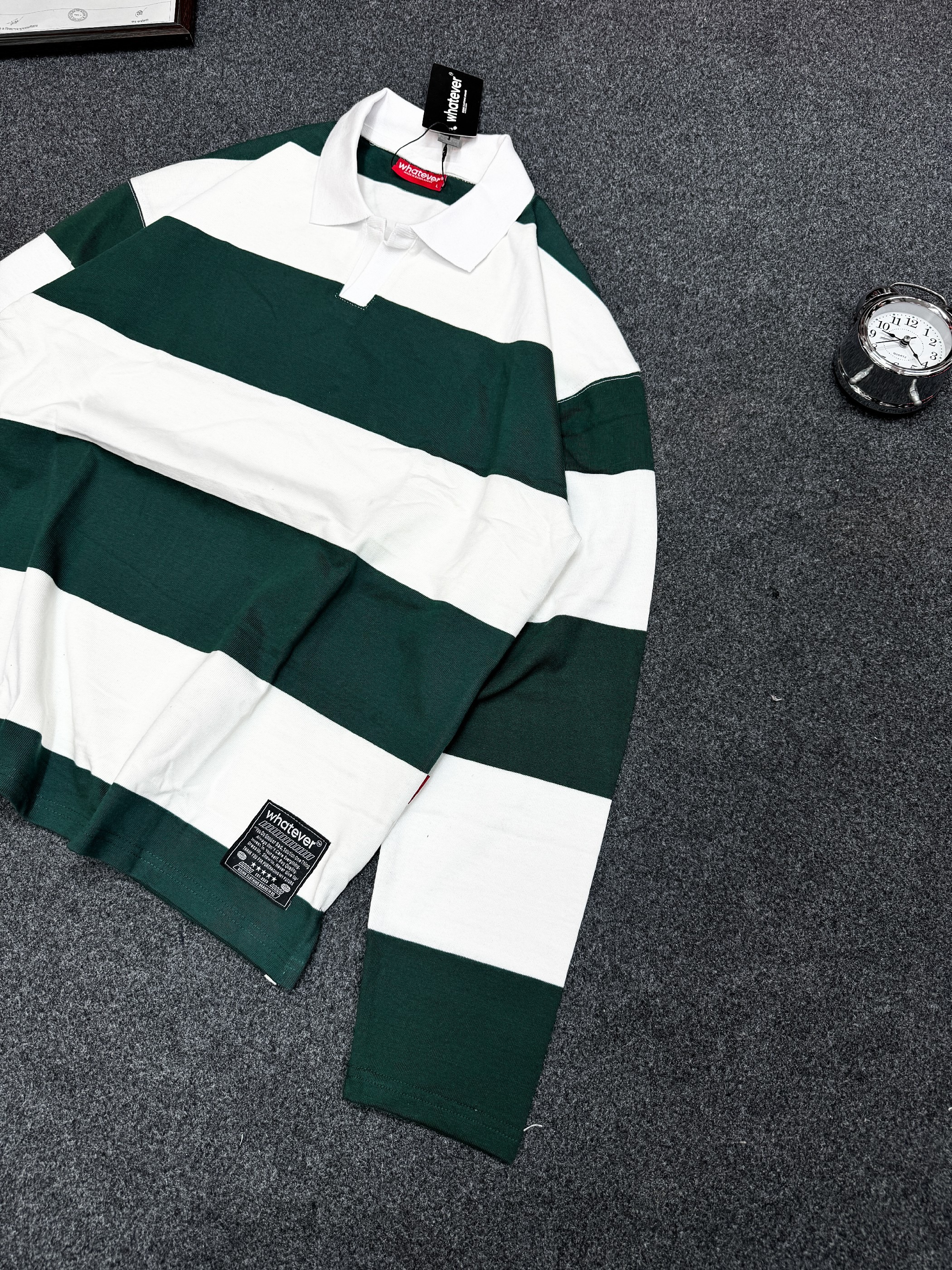 BOXYFIT OLD MONEY STRIPE POLO (Green White)_img_3