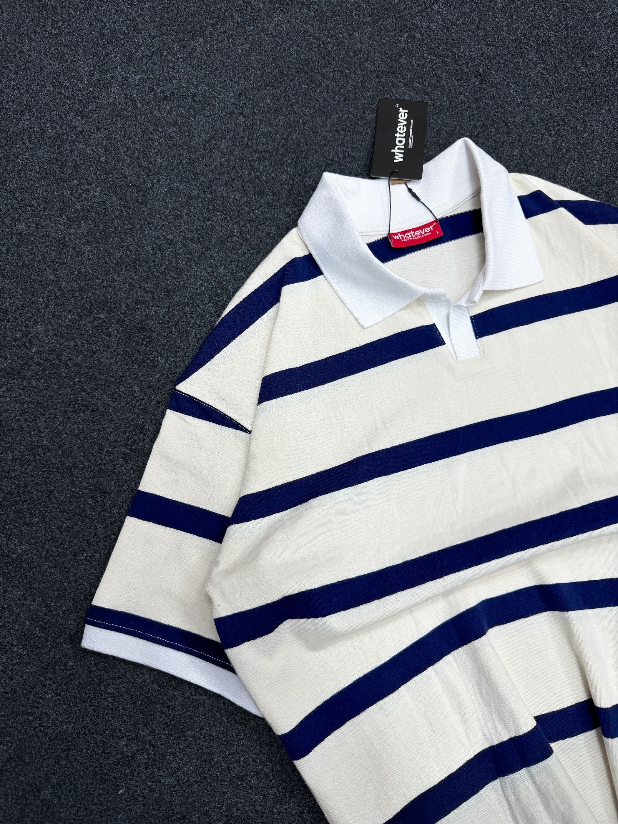 University Stripe Polo ( Off White Blue )_img_1