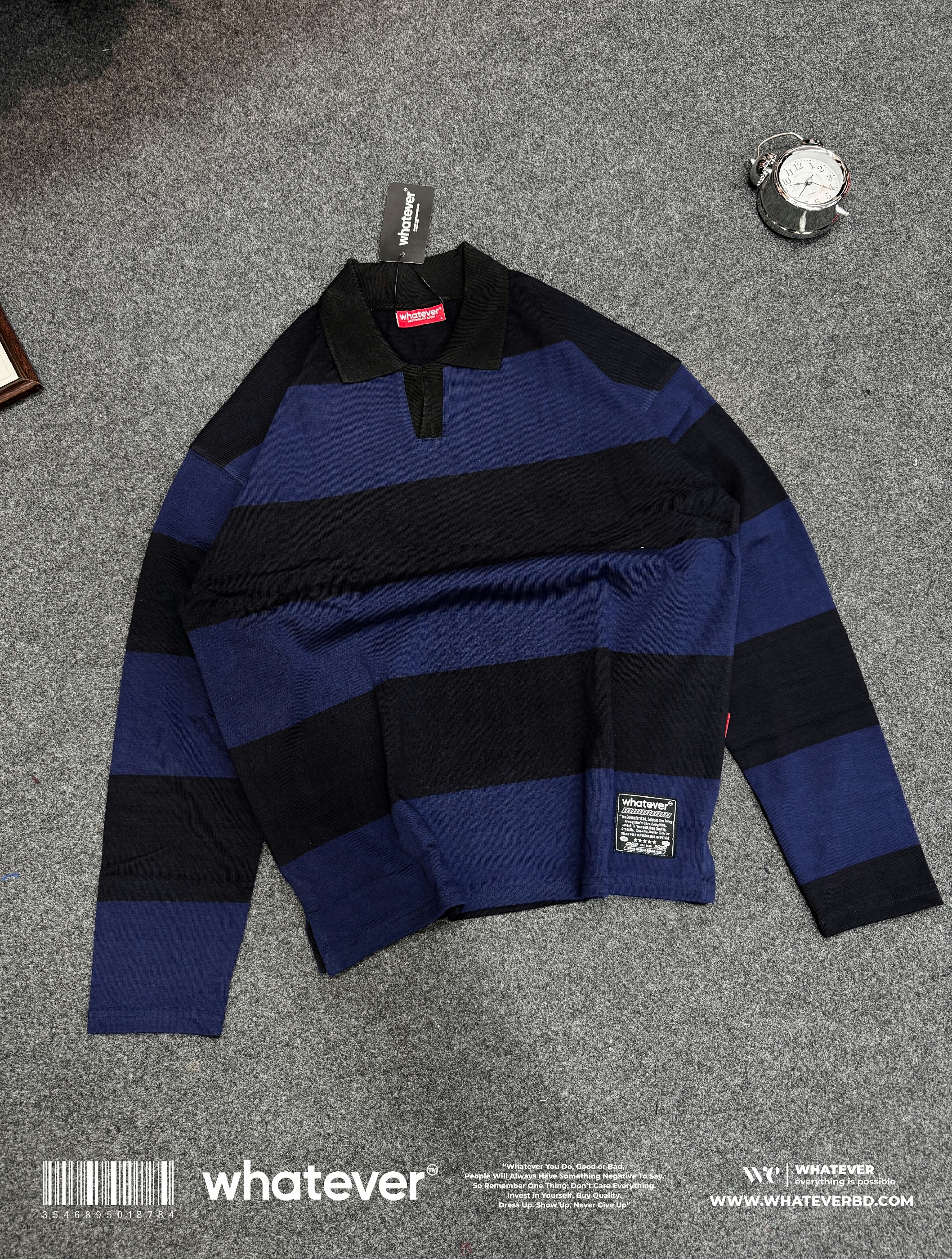 BOXYFIT OLD MONEY STRIPE POLO (Blue Black)_img_0
