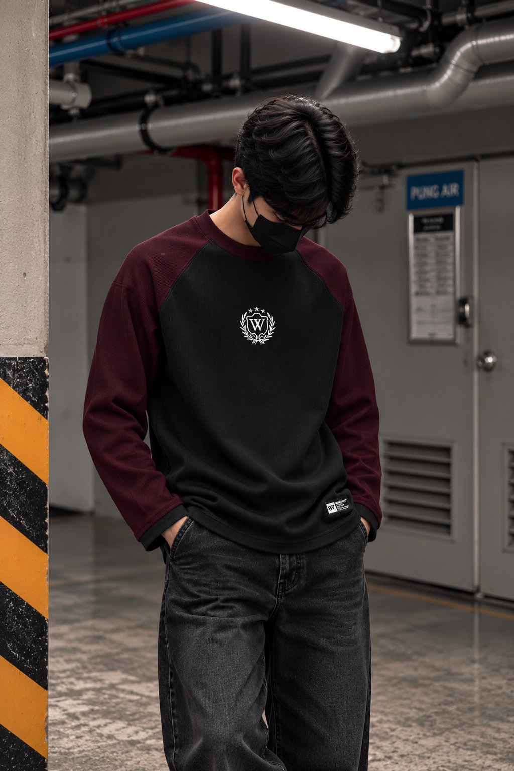 RAGLAN RIBBED (Black Maroon)_img_1