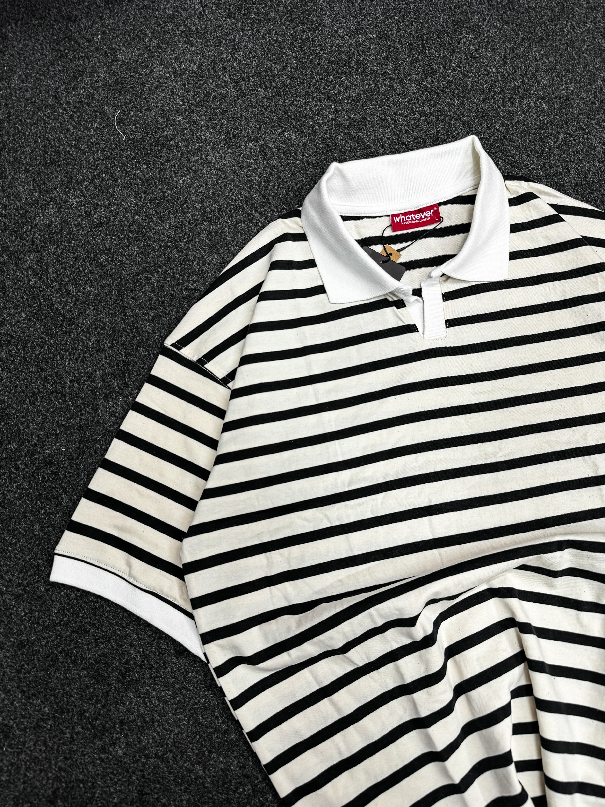 University Stripe Polo ( Off-White Black )_img_1
