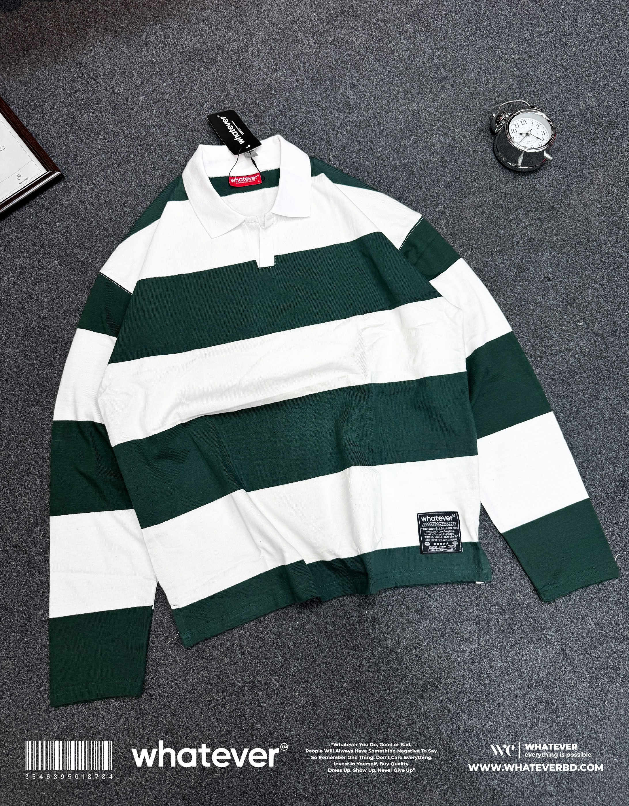 BOXYFIT OLD MONEY STRIPE POLO (Green White)_img_0