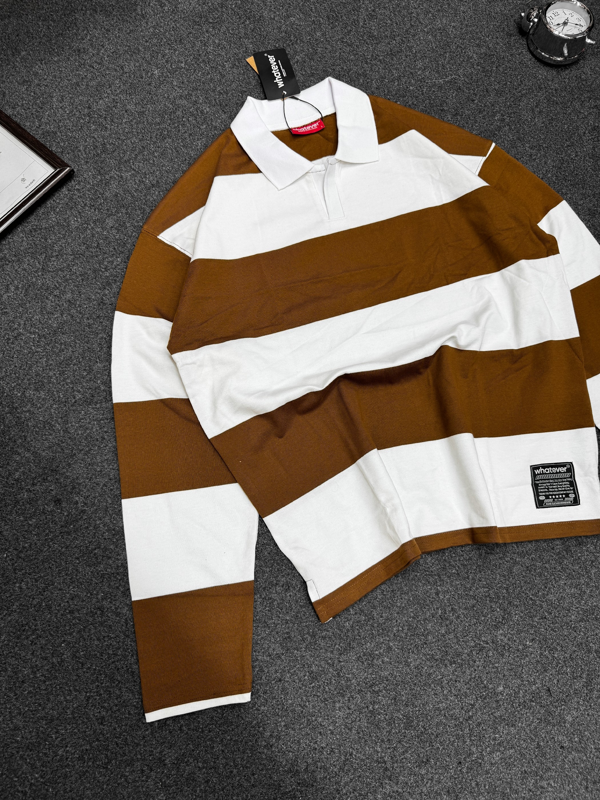 BOXYFIT OLD MONEY STRIPE POLO (Coffee White)_img_1
