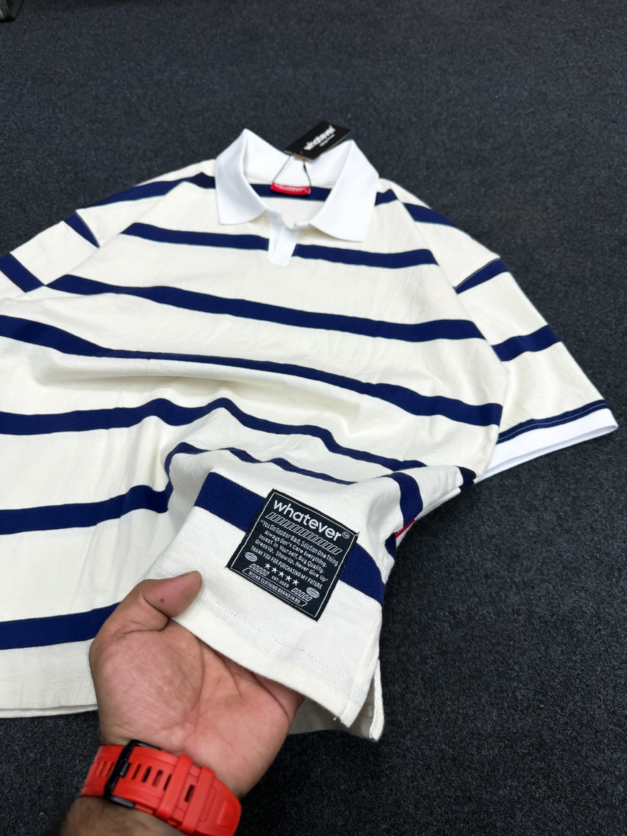 University Stripe Polo ( Off White Blue )_img_2