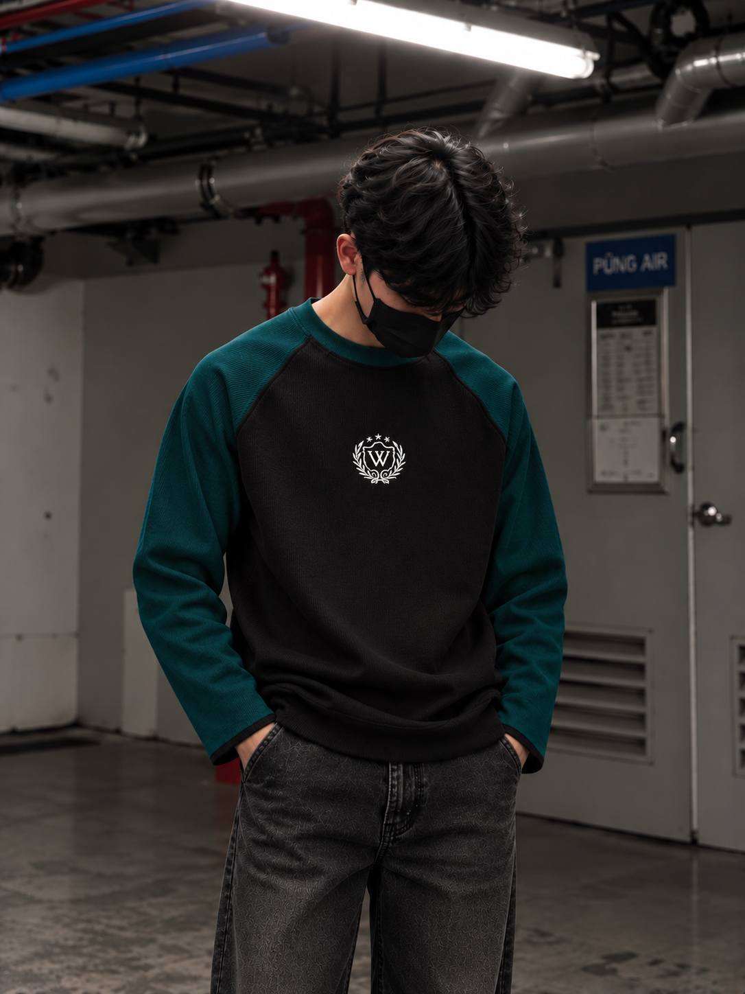 RAGLAN RIBBED (Black Green)