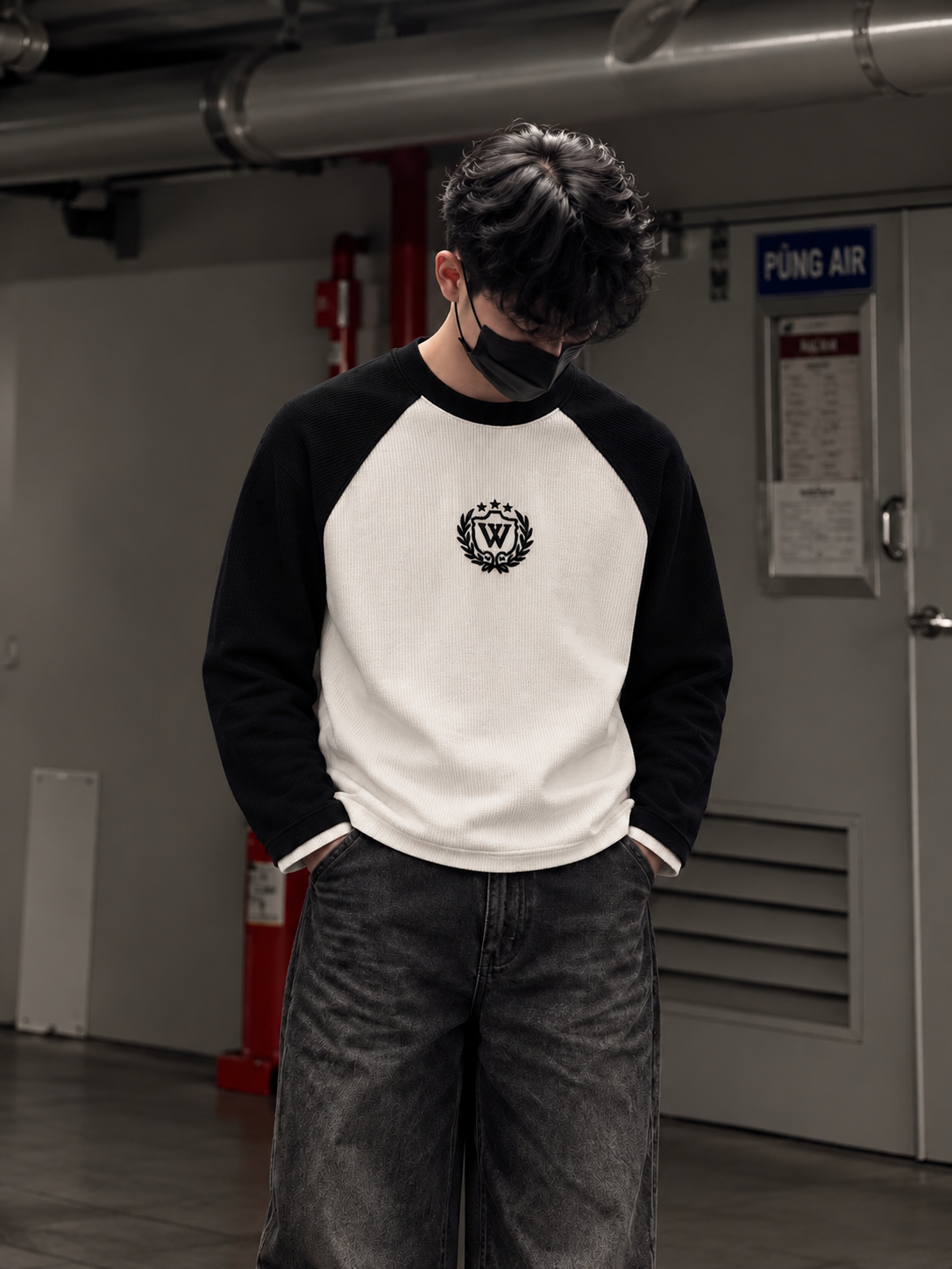 RAGLAN RIBBED (White Black)