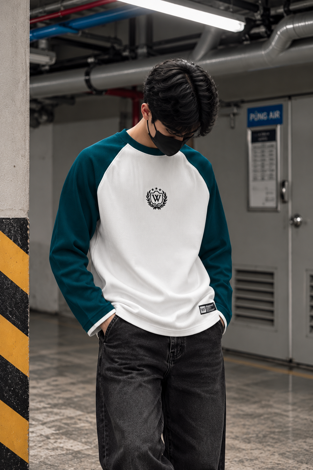 RAGLAN RIBBED (White Green)