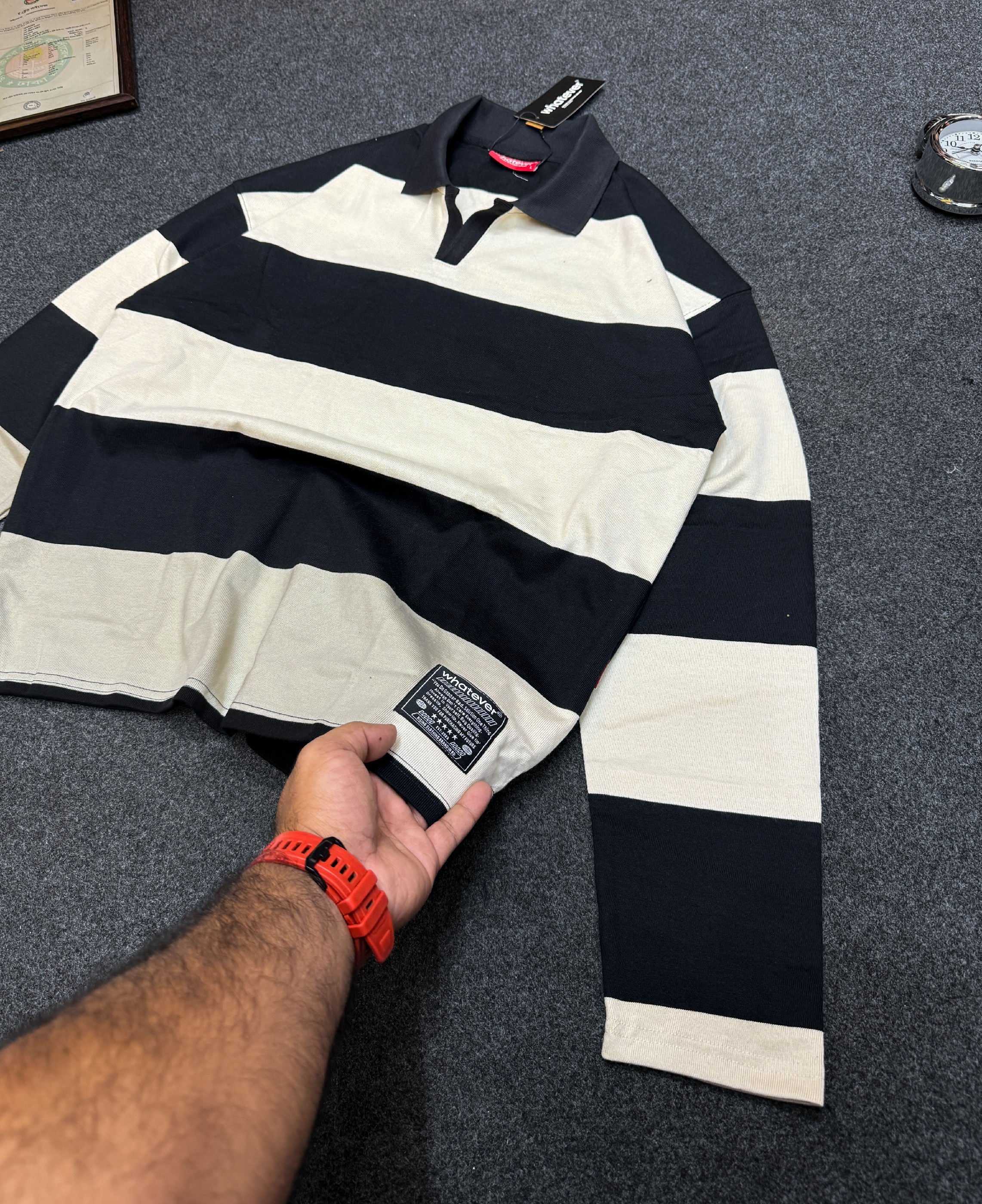 BOXYFIT OLD MONEY STRIPE POLO (Off-White Black)_img_2