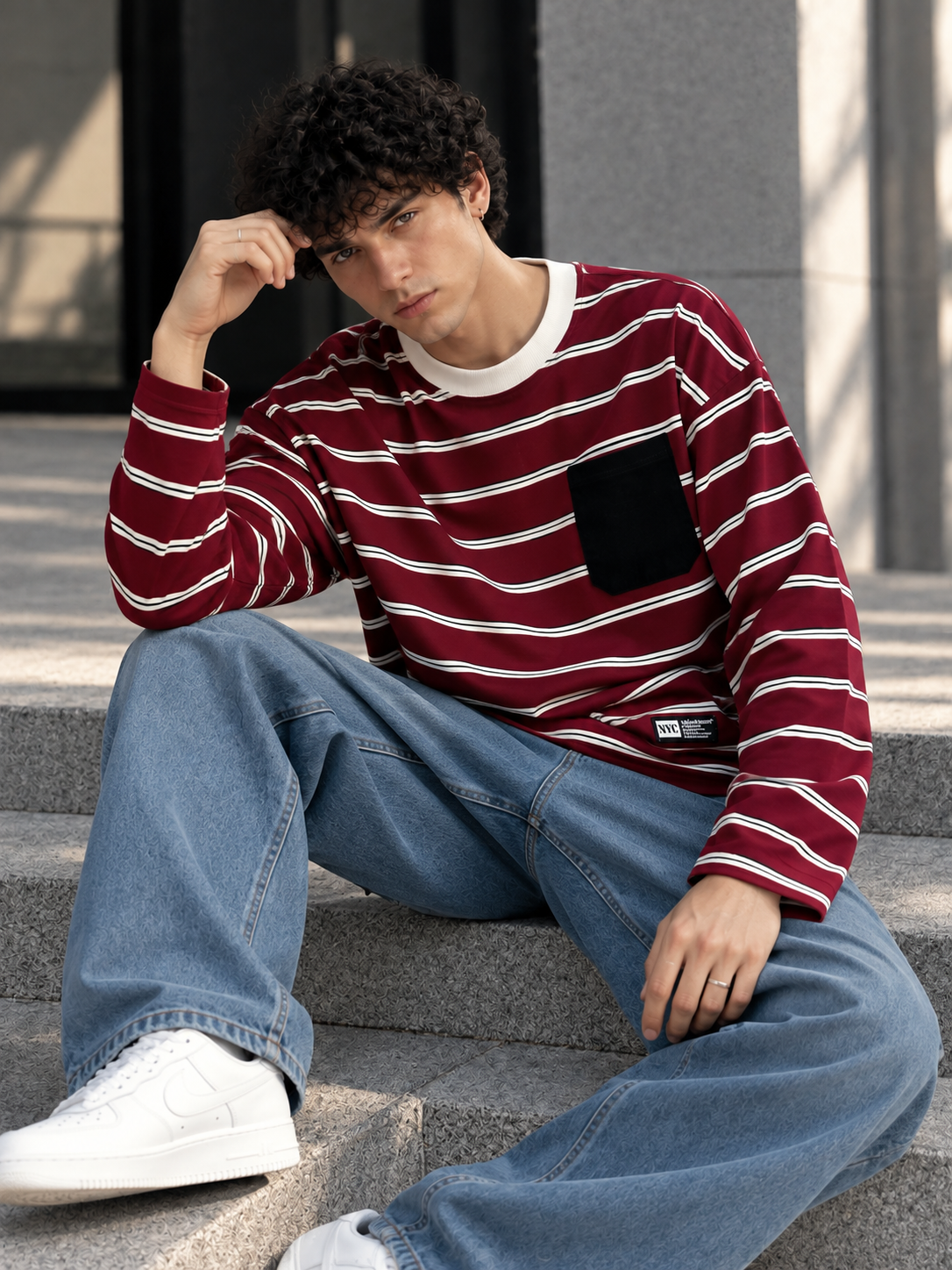 Stripe Full Sleeve T-Shirt (Red)_img_1