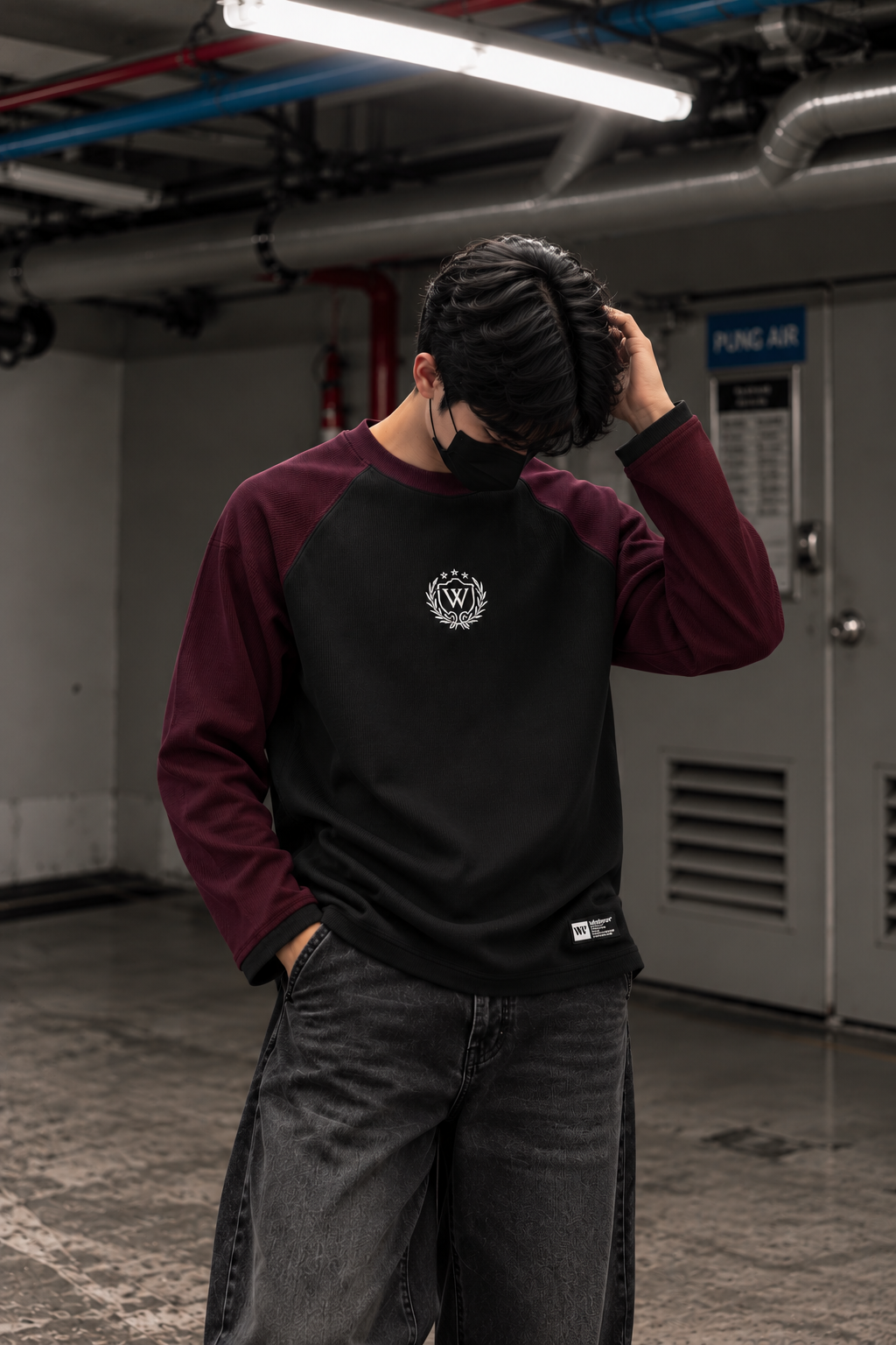 RAGLAN RIBBED (Black Maroon)_img_0