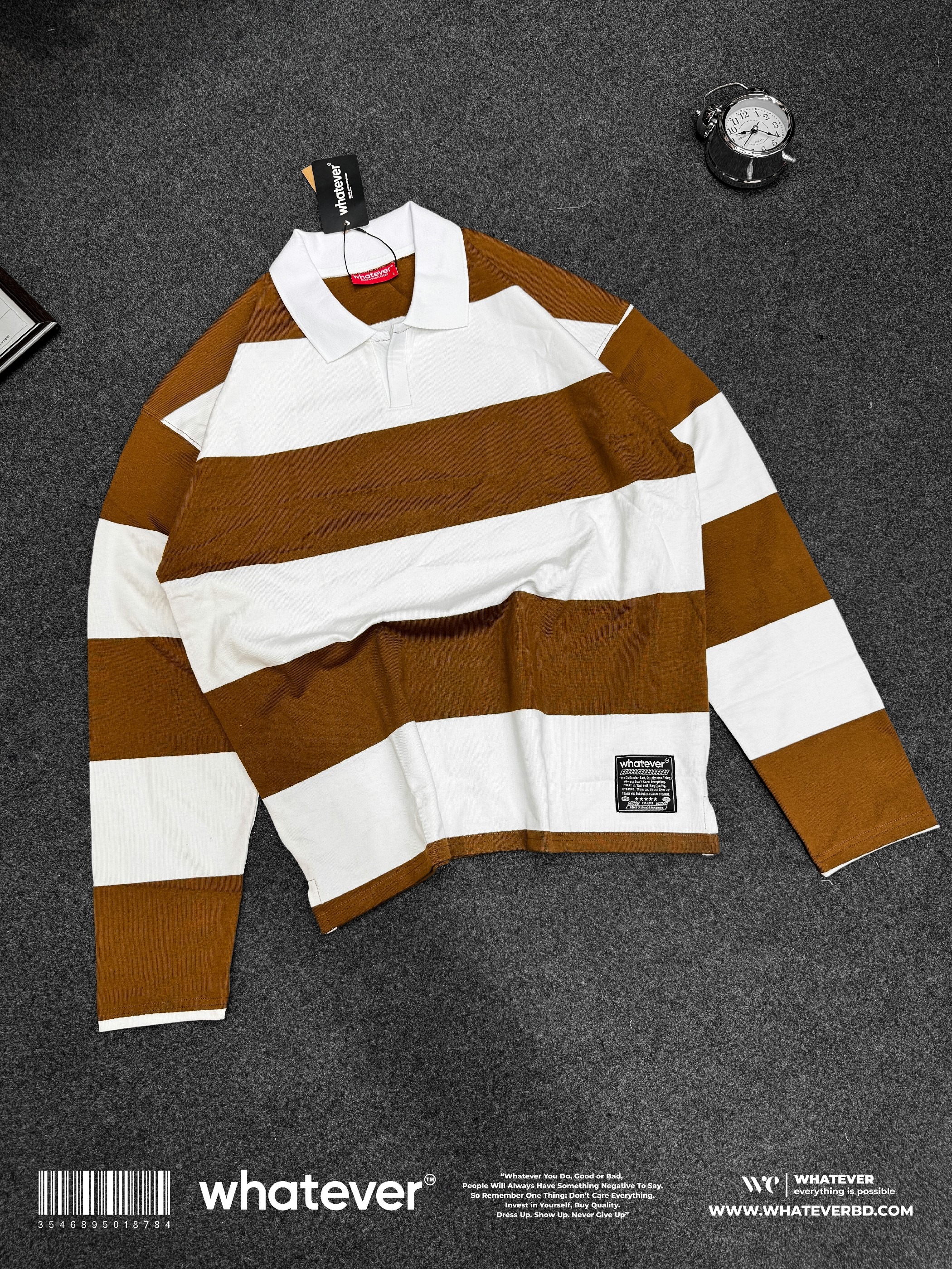 BOXYFIT OLD MONEY STRIPE POLO (Coffee White)