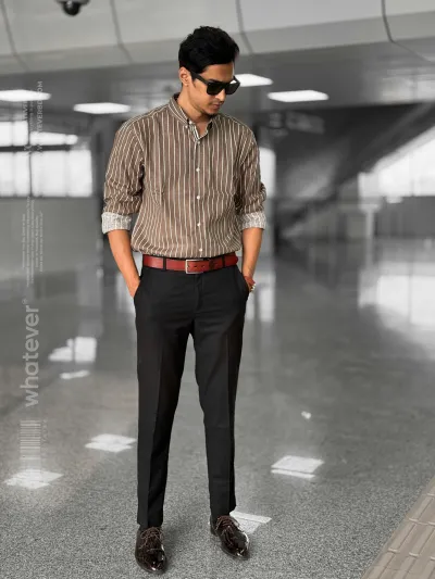 Brown Stripe Oversized Full Sleeve Shirt (Brown)_img_3