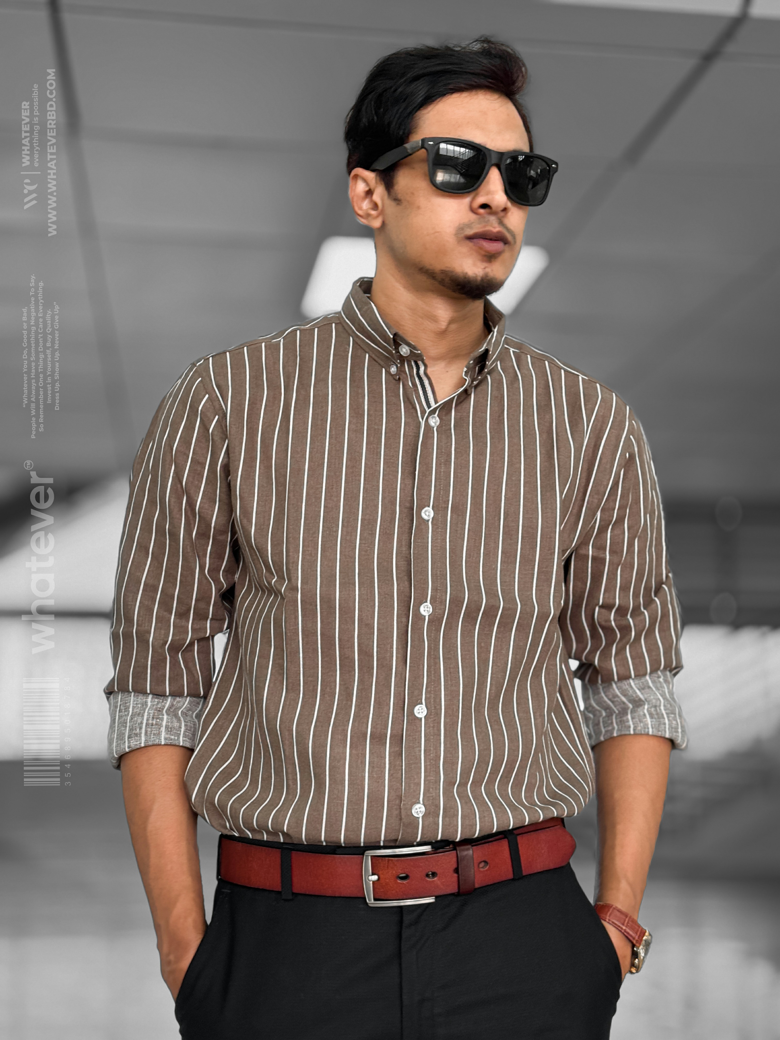 Brown Stripe Oversized Full Sleeve Shirt (Brown)