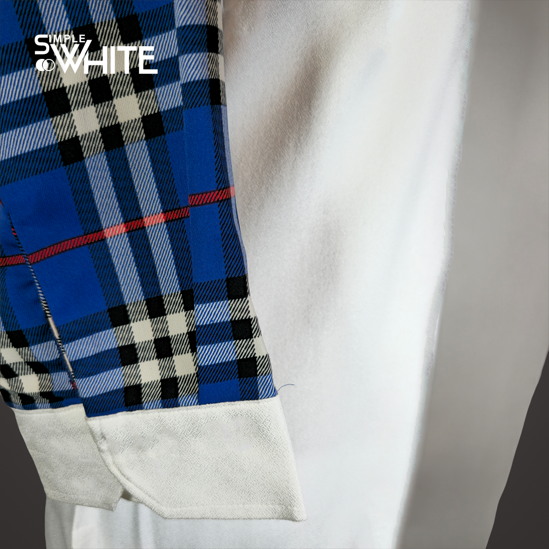 Trendy Blue and White Checked Color-Block Shirt for Women – Casual Button-Down Top by Simple White_img_1