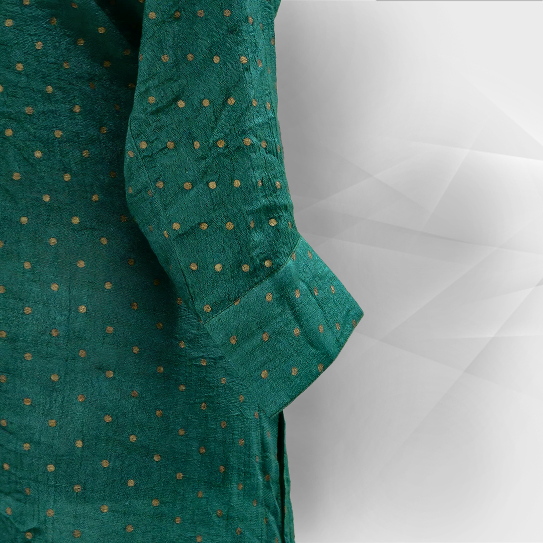 Elegant Dark Green Ruffled Button-Down Shirt with Polka Dot Pattern – Women’s Casual Top by Simple White_img_2