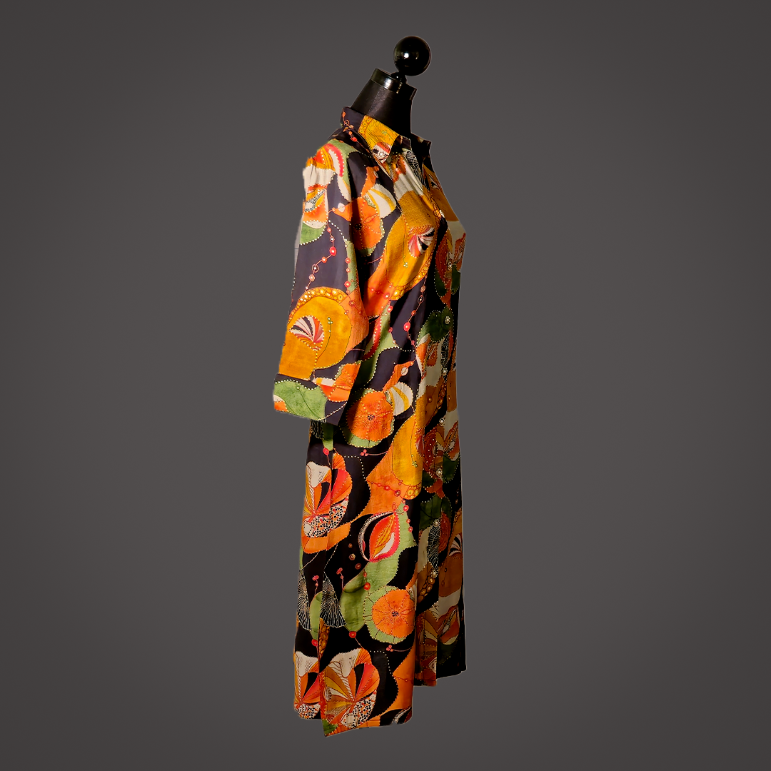 Vibrant Multicolor Printed Long Shirt Dress for Women – Casual Button-Down by Simple White_img_1