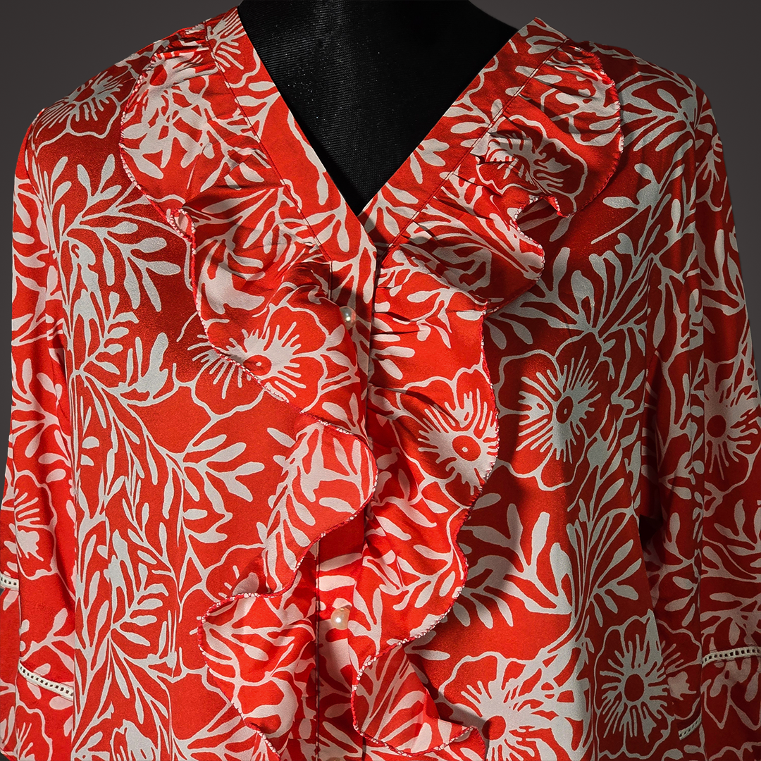 Vibrant Red Floral Ruffled Top for Women – Lightweight Stylish Casual Wear by Simple White_img_2