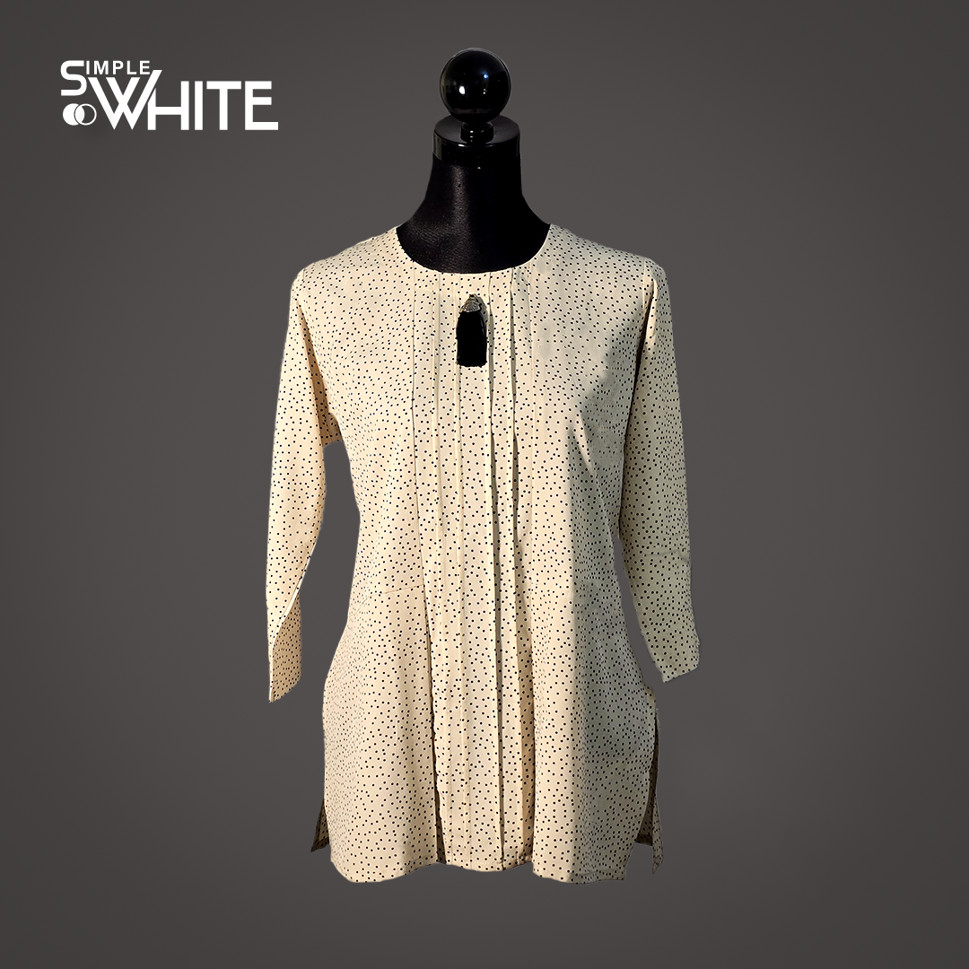 Chic Cream and Black Polka Dot Tunic for Women – Casual Lightweight Top by Simple White