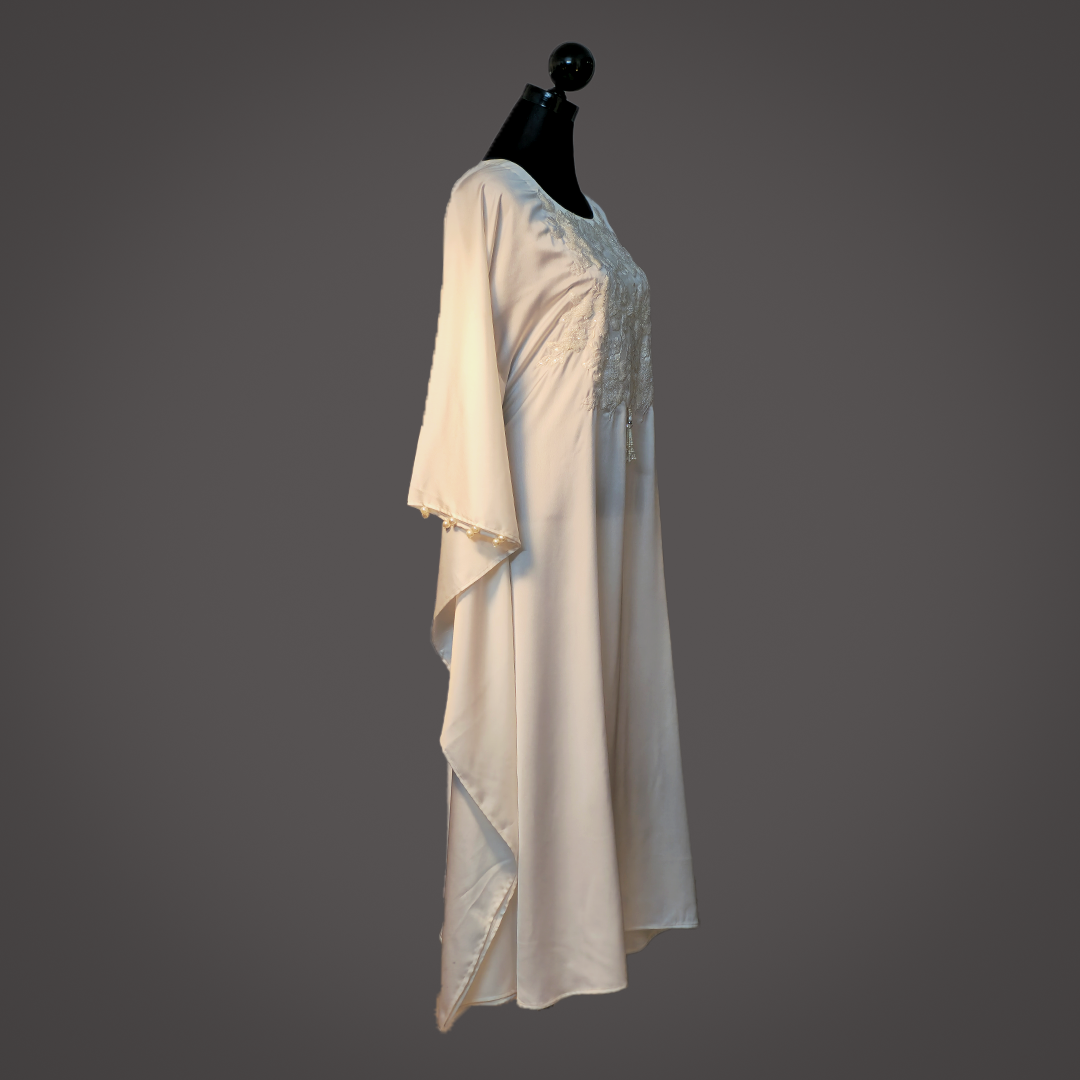 Elegant White Embroidered Long Kaftan with Flowing Sleeves – Stylish Maxi Dress by Simple White_img_3