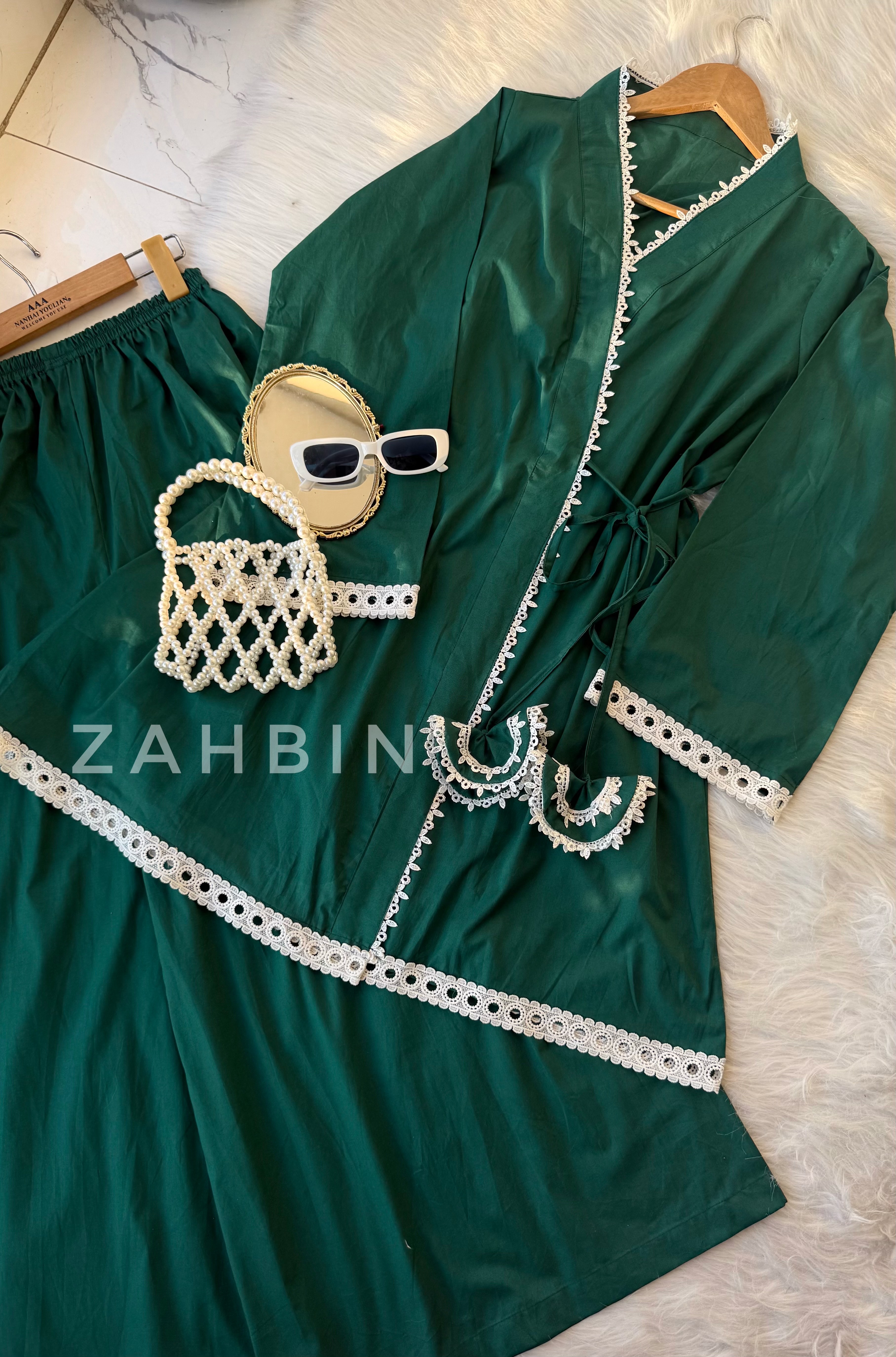 Bottle Green Angrakha Set💗(Single Top)
