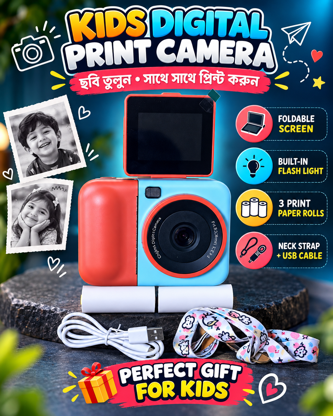 Kids Digital Print Camera for Children | Foldable Screen, Selfie & Instant Print_img_2