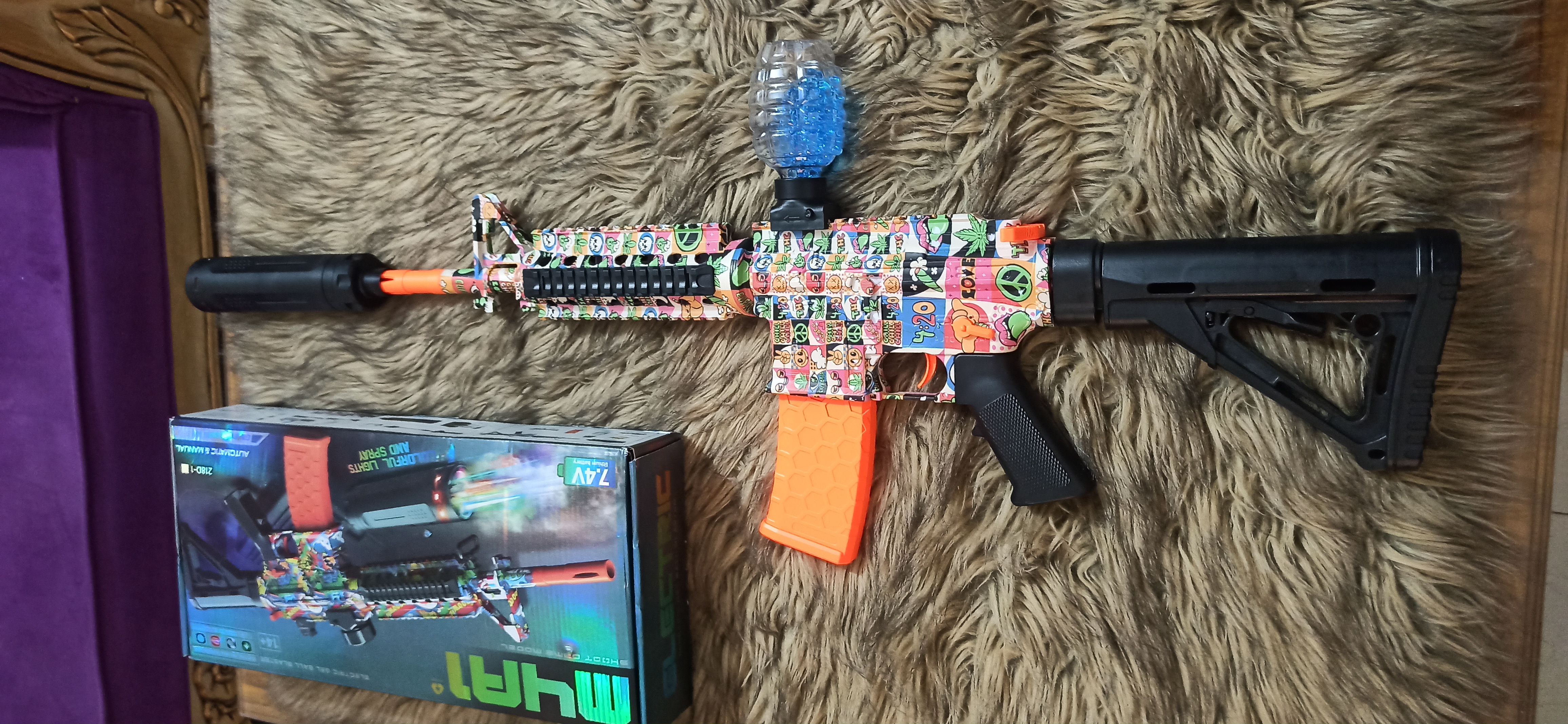 M4 Electric Gel Ball Blaster Gun with Colorful Lights & Spray (7.4V Rechargeable)+1000 Gel bullet_img_1