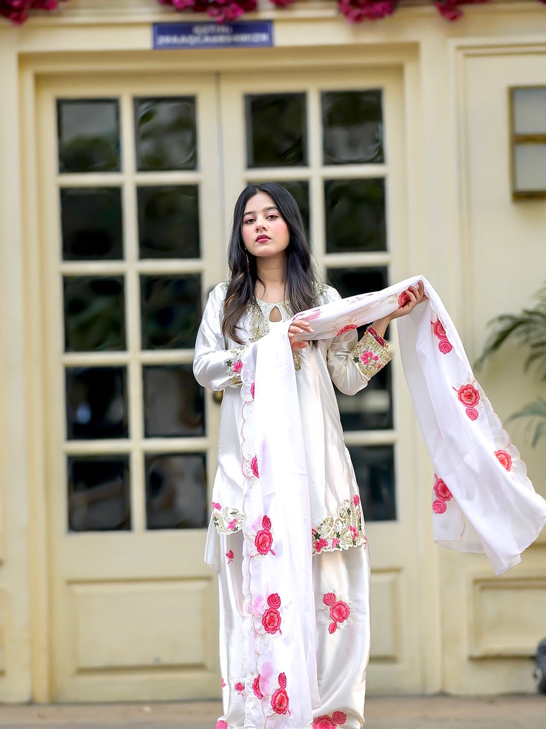 Luxury Satin Embroidery Three Piece with Organza Dupatta for Women_img_1