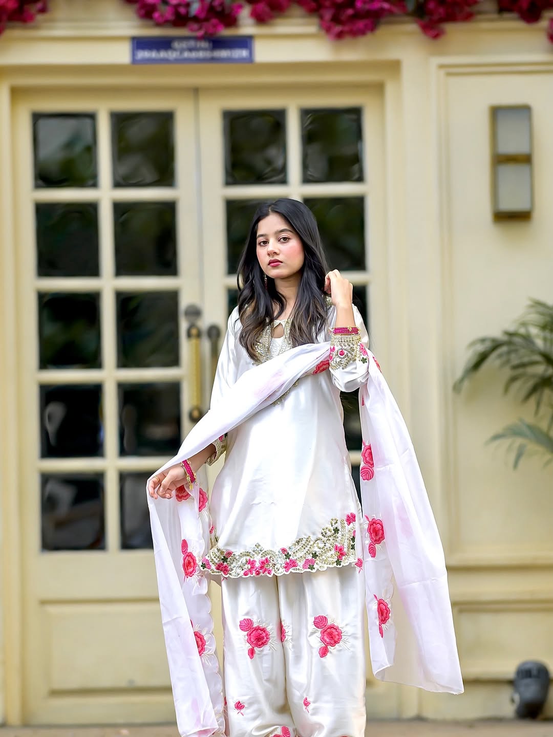 Luxury Satin Embroidery Three Piece with Organza Dupatta for Women_img_2