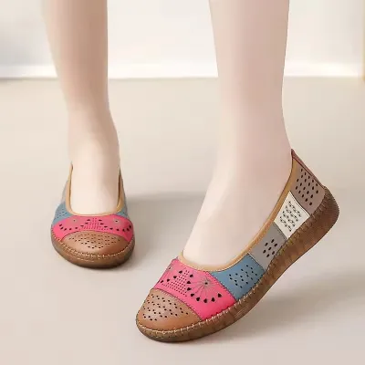 Designer Elegant Hollow Out PU Leather Retro Loafers Summer Ladies Shoes - L-11_img_1