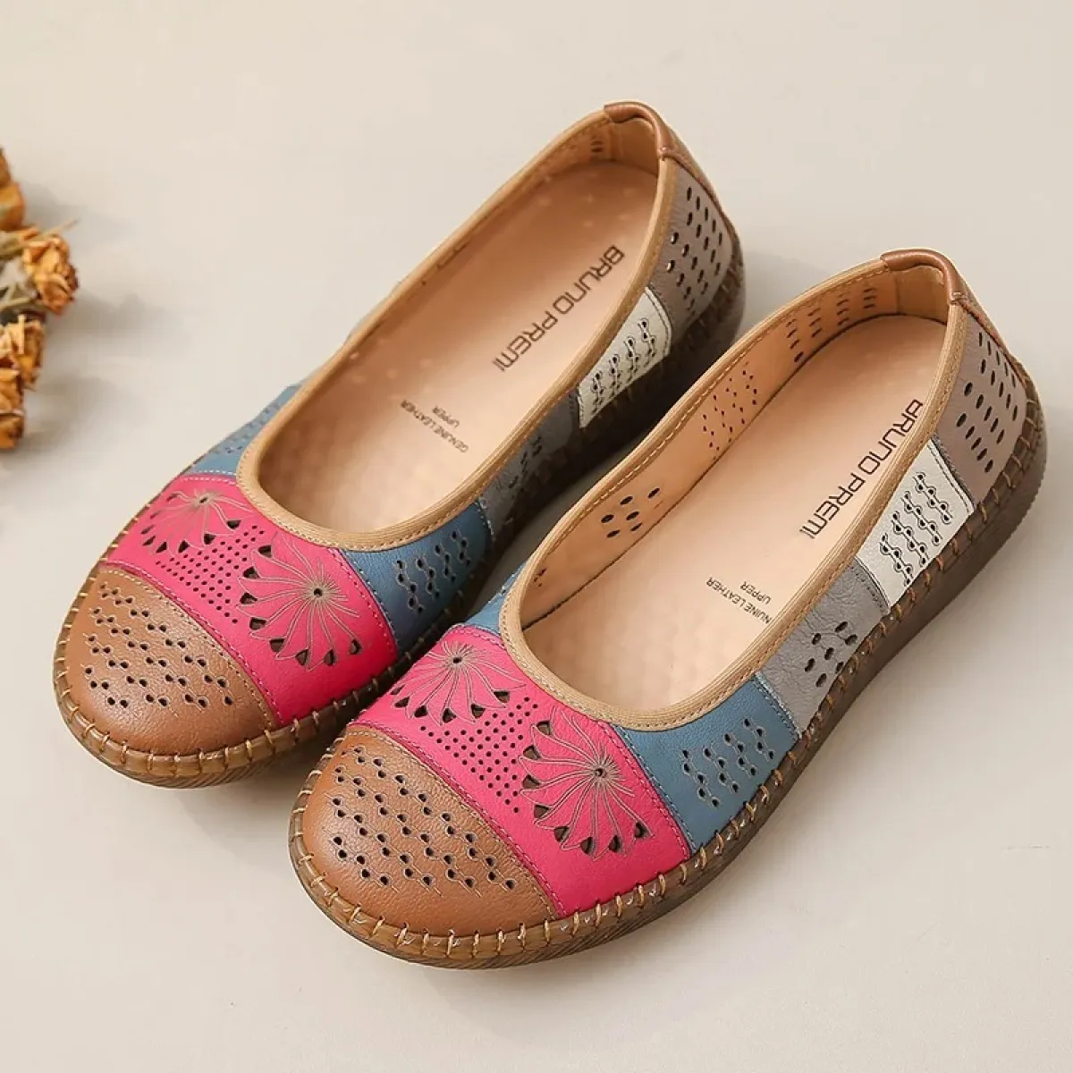 Designer Elegant Hollow Out PU Leather Retro Loafers Summer Ladies Shoes - L-11