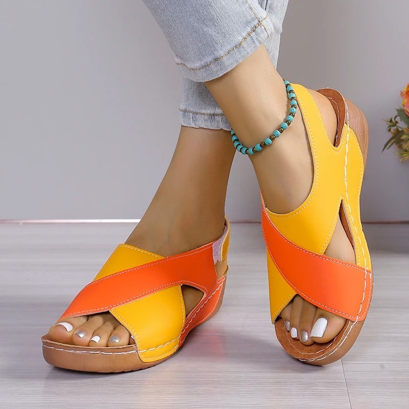Thick Bottom Hollow out Magic Tape Sandals round Head Velvet Casual Shoes - L-03_img_3
