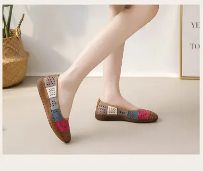 Designer Elegant Hollow Out PU Leather Retro Loafers Summer Ladies Shoes - L-11_img_5