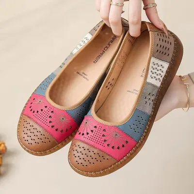 Designer Elegant Hollow Out PU Leather Retro Loafers Summer Ladies Shoes - L-11_img_3