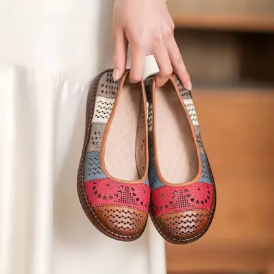 Designer Elegant Hollow Out PU Leather Retro Loafers Summer Ladies Shoes - L-11_img_2