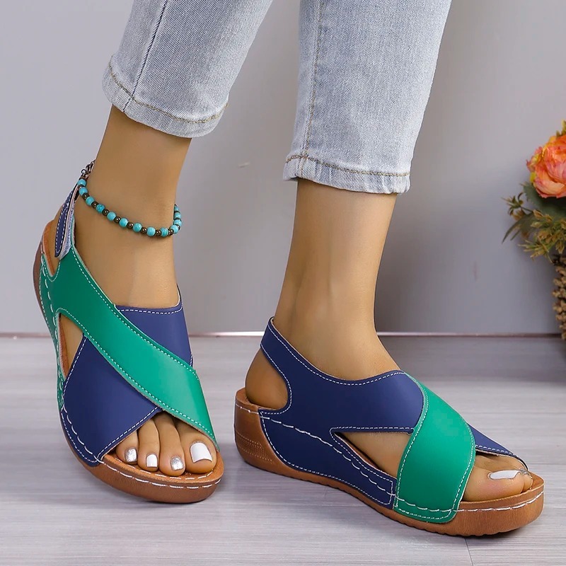 Thick Bottom Hollow out Magic Tape Sandals round Head Velvet Casual Shoes - L-03_img_4