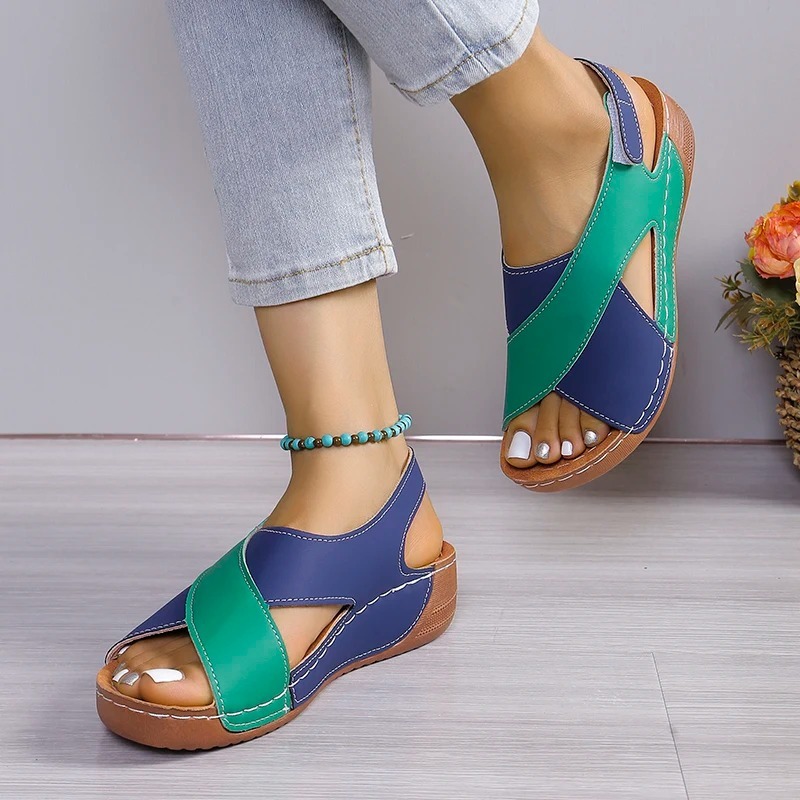 Thick Bottom Hollow out Magic Tape Sandals round Head Velvet Casual Shoes - L-03_img_2