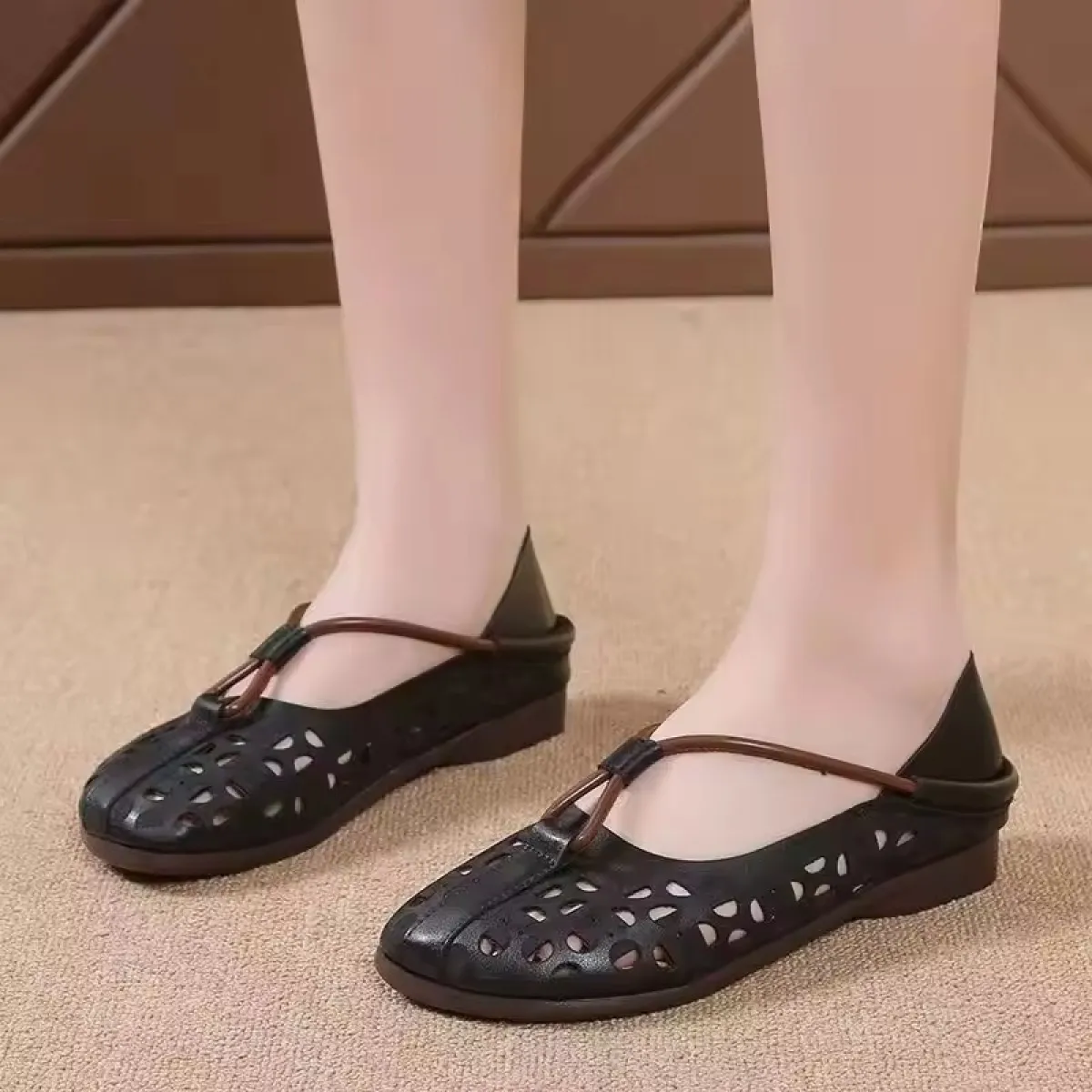 Designer Elegant Woman Flat Ballet Shoes Ladies Hollow Out Summer Flats Sandal - L-10
