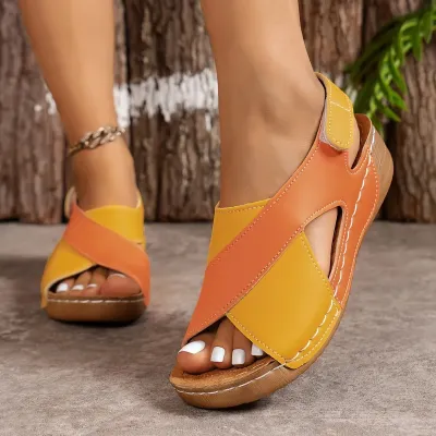 Thick Bottom Hollow out Magic Tape Sandals round Head Velvet Casual Shoes - L-03_img_0